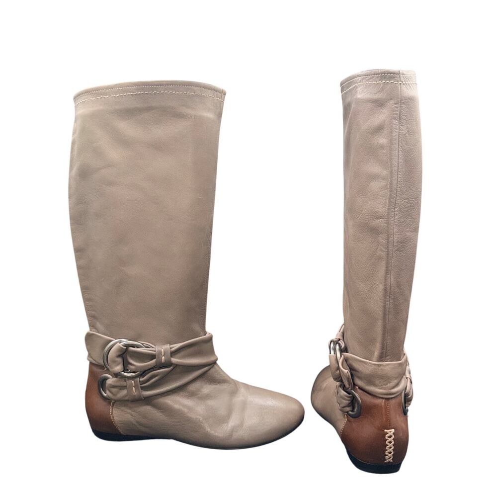 B Makowsky Tall Leather Riding Boots Taupe Brown Harness Women’s Size 7